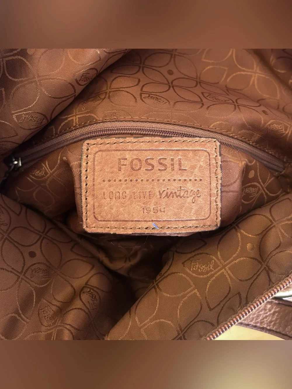 FOSSIL Vintage Brown Leather Shoulder Bag Large Tote Purse Y2K Utility Slouchy